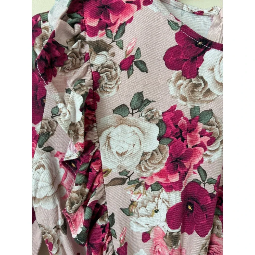 Mayoral Girl Pink Floral Ruffle Smocked Long Sleeve Dress Sz 8 128cm Cottagecore